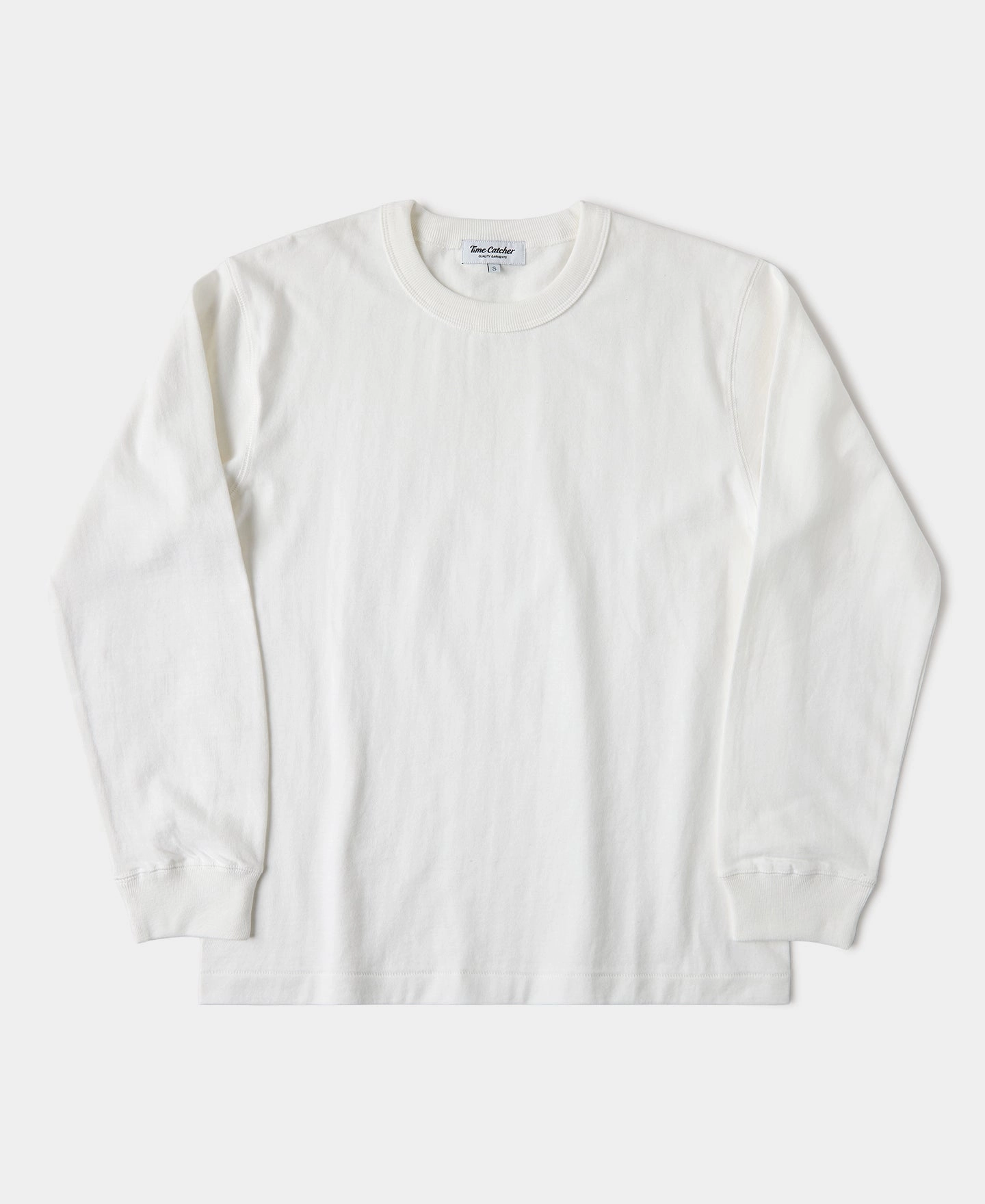 Heathered Fabric Light and Comfortable 10.5 oz Cotton Loopwheel Tubular Long Sleeve T-Shirt - White