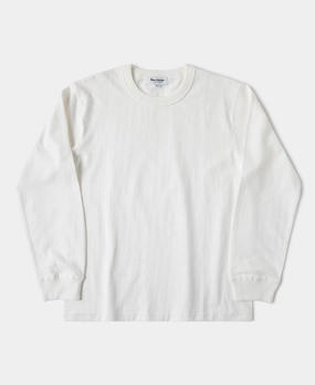Heathered Fabric Light and Comfortable 10.5 oz Cotton Loopwheel Tubular Long Sleeve T-Shirt - White