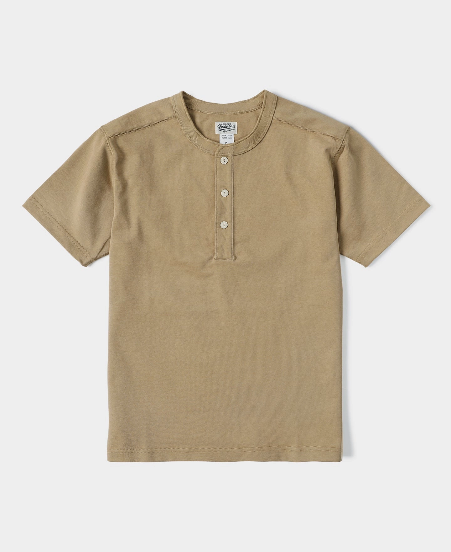 10.6 oz Cotton Short Sleeve Henley T-Shirt - Khaki High Density Weave