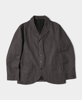 1900s French Salt & Pepper Striped Chambray Sack Jacket Ultra Compact Packing Design Flexible Fleece Lining