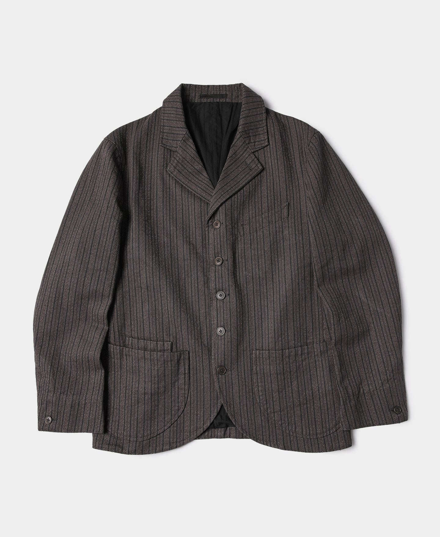 1900s French Salt & Pepper Striped Chambray Sack Jacket Rugged Style Modern Layers