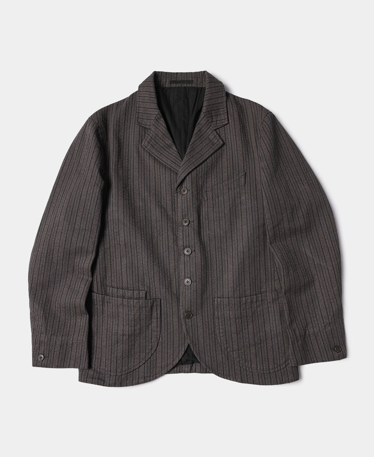 1900s French Salt & Pepper Striped Chambray Sack Jacket Ultra Compact Packing Design Flexible Fleece Lining