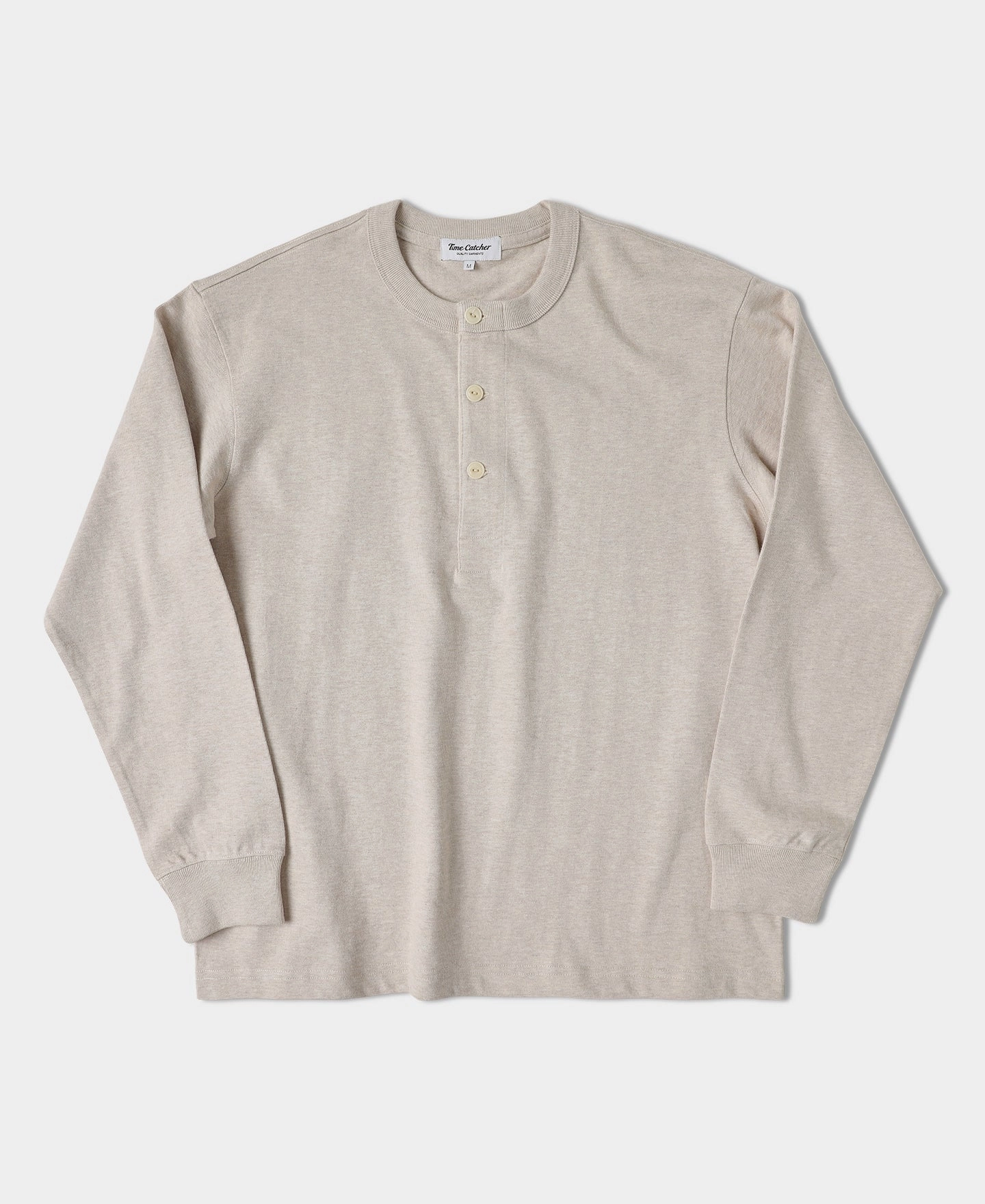 Ethically Sourced Materials MoistureWickingFabric 1930s 10.5 oz Cotton Loopwheel Tubular Henley Shirt - Oatmeal