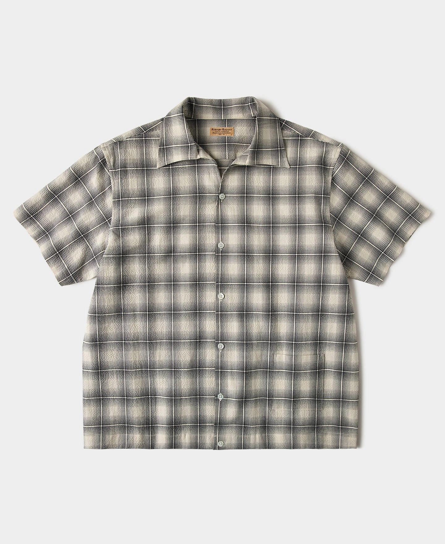 1950s Plaid Seersucker Short Sleeve Shirt - Black EasyCare Fabric