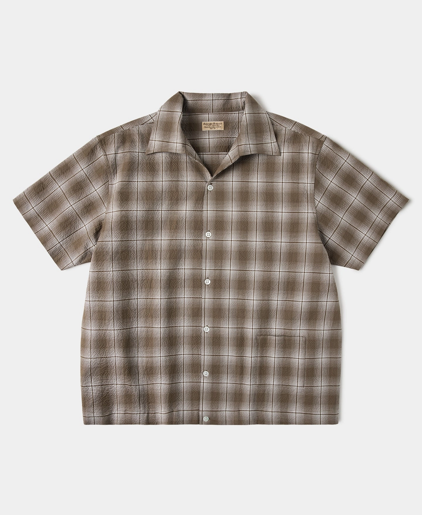 Autumn Look 1950s Plaid Seersucker Short Sleeve Shirt - Brown