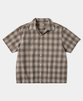 Autumn Look 1950s Plaid Seersucker Short Sleeve Shirt - Brown