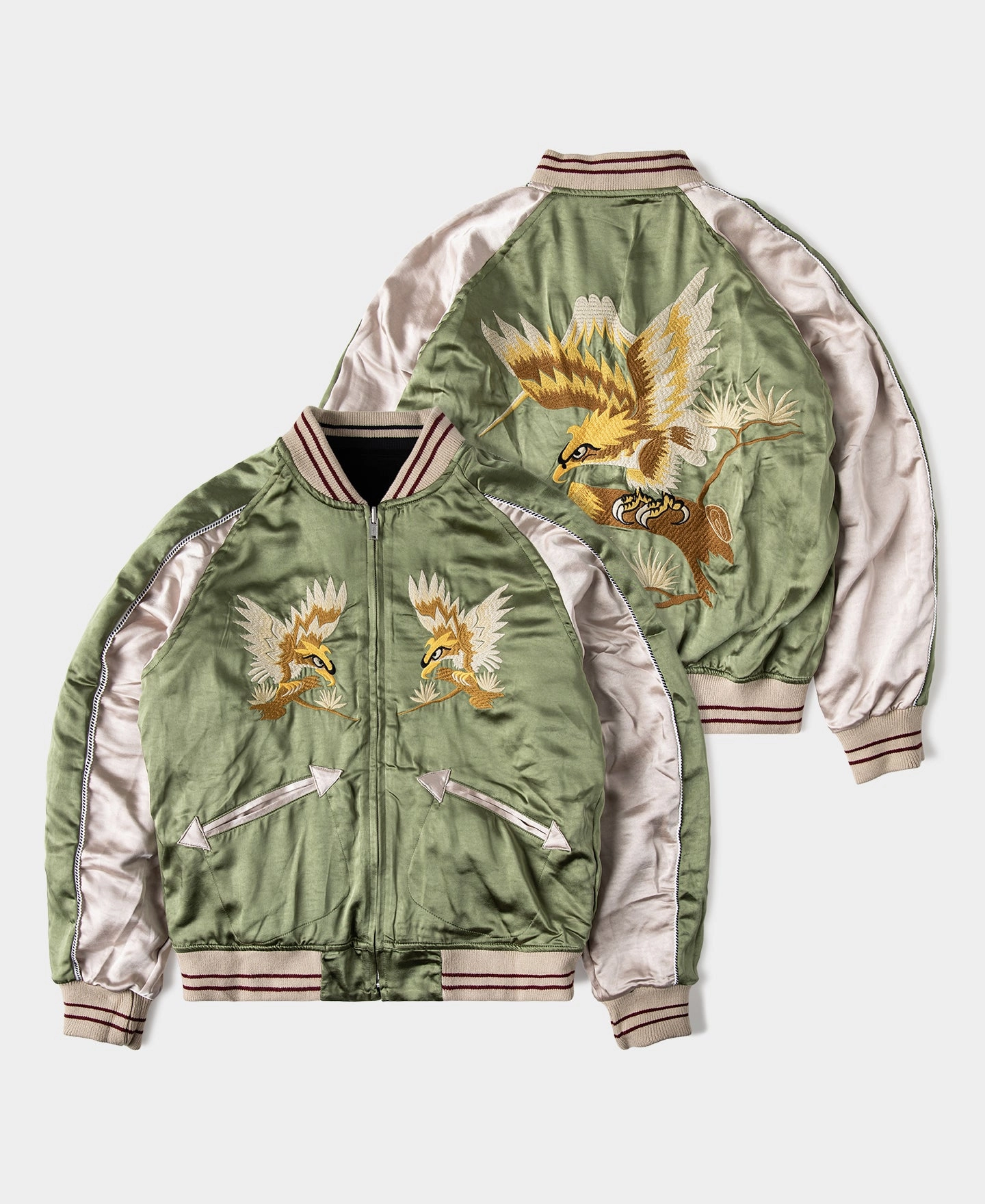 Mild Weather Layer Noise Free Zipper 1950s Reversible Acetate Souvenir Jacket - Falcon ?? Tiger