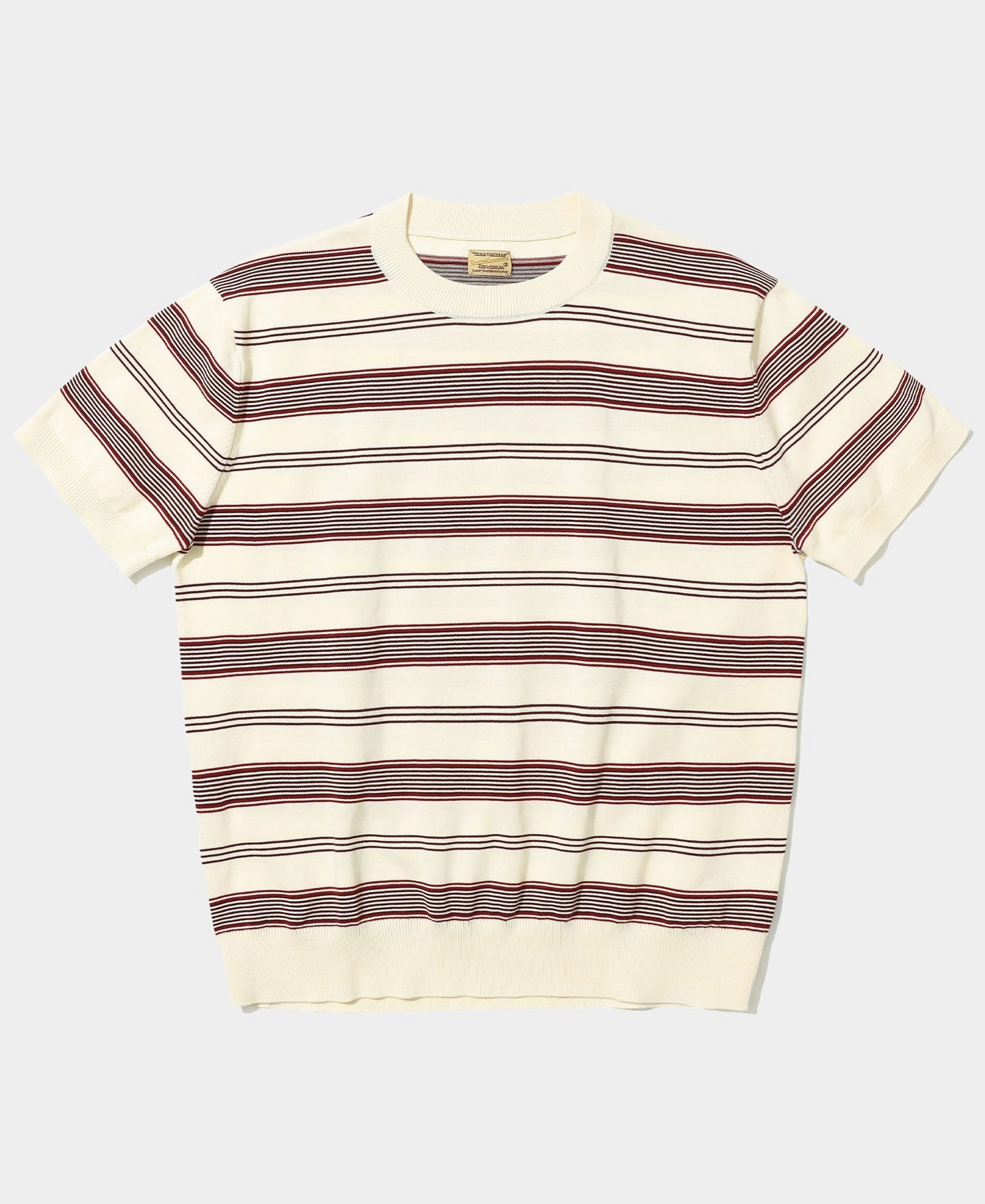 Classic Outfit Style Airflow Ventilation System 1950s Ribbed Striped Knit T-Shirt - White