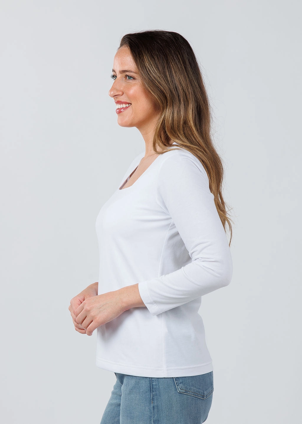 Eco Dye Technique V-Neck 3/4 Sleeve Square Neck Top - White