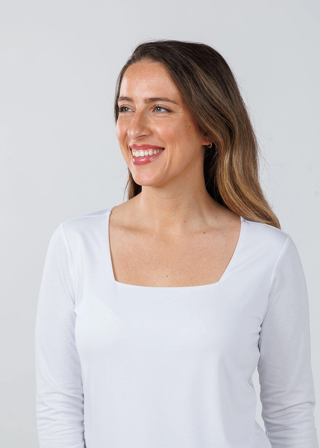 Fall Foliage Cocktail Event 3/4 Sleeve Square Neck Top - White