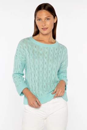 3 Quarter Sleeve Pointelle Cable Crew Hypoallergenic Yarn Construction