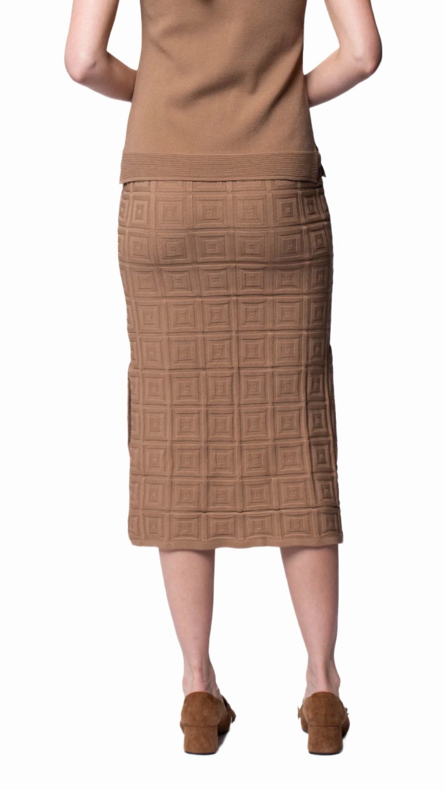 Smooth Edging Soft Motion Sabrina Square Pattern Midi Straight Skirt - Mocha