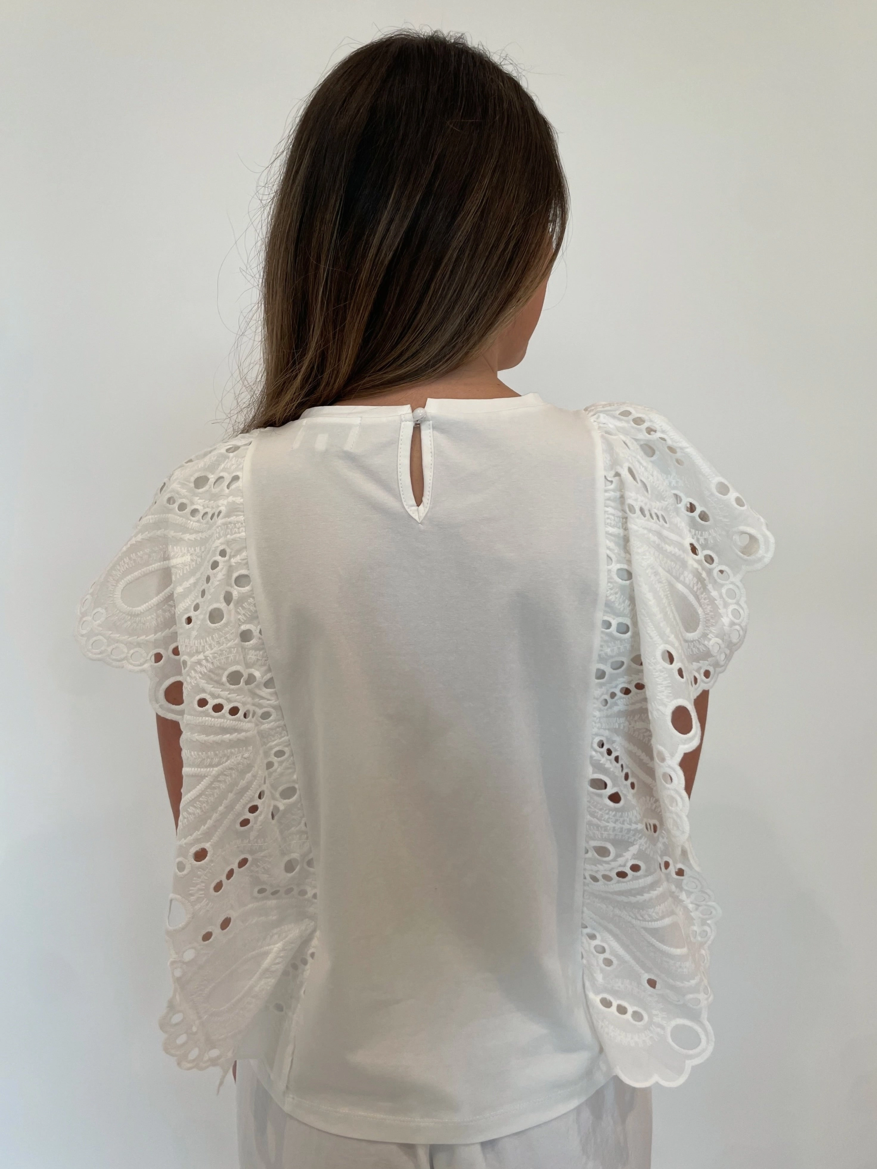 Sheer Panel Abigail Eyelet Top - White