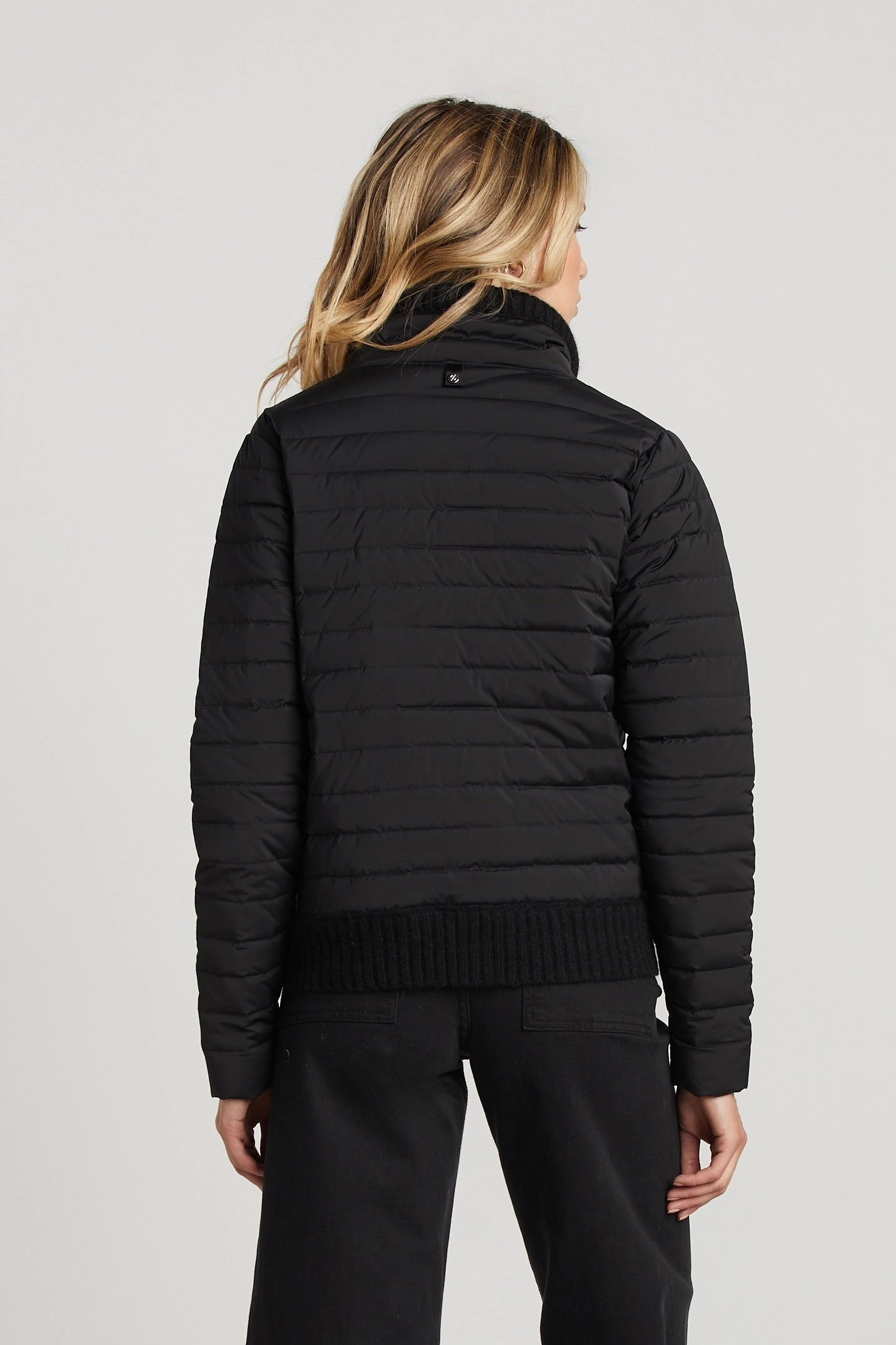Lulu Lightweight Quilted Down Jacket With Knit Trim - Black Ventilated Panels MoistureWickingInterior