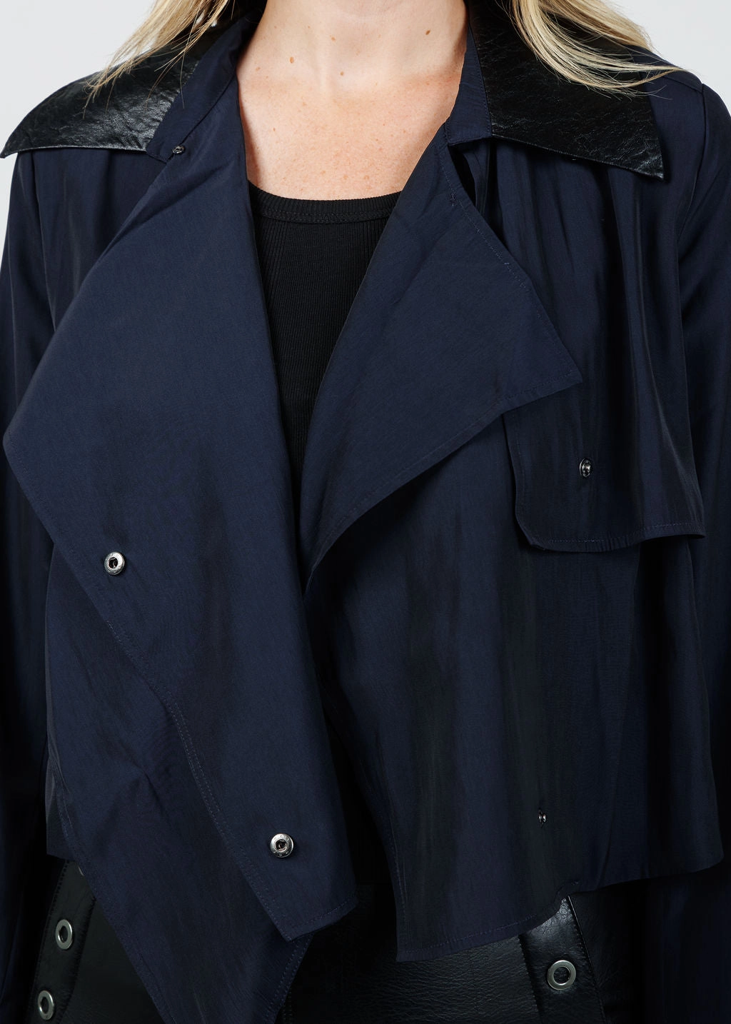 Jessie Vegan Collar Satin Jacket - Nightwatch Layered Comfort Look Rubberized Edging