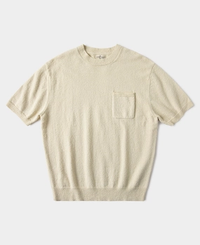 Soft Material Comfort Style Lot 918 1940s Cotton-Blend Boucl?? Pocket T-Shirt - Ivory