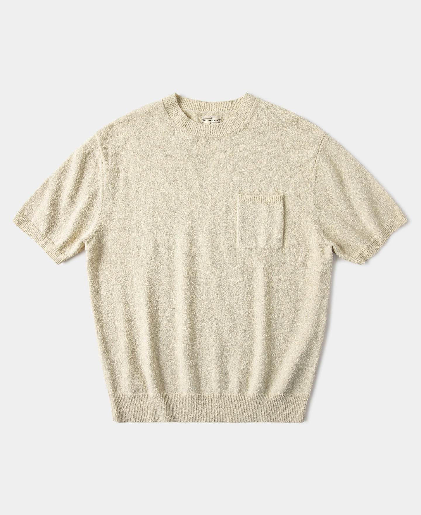 Lot 918 1940s Cotton-Blend Boucl?? Pocket T-Shirt - Ivory Water Based Ink Print