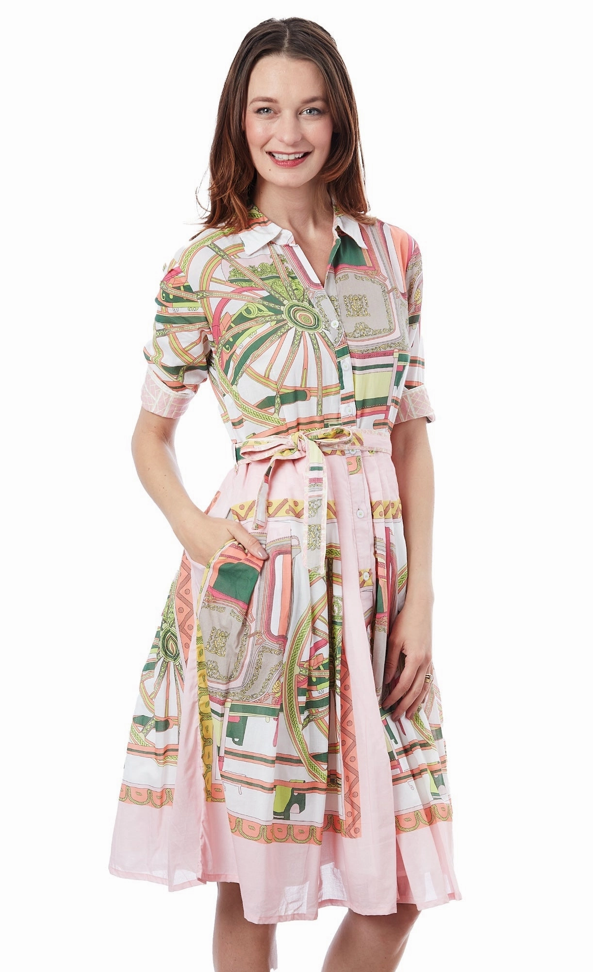 Standout Feature Sculpted Form Mrs Maisel Dress - Pink Wheel Print