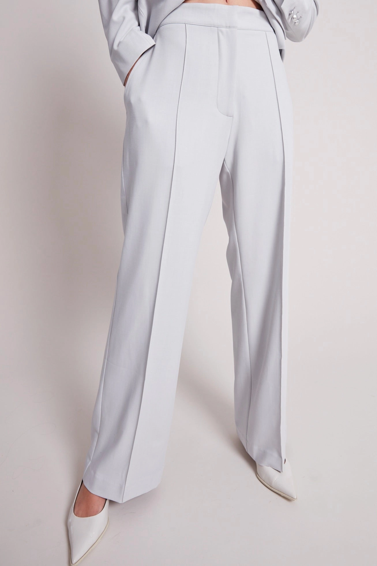 Preston Pin Tuck Pants With Slant Pockets - Light Grey Sleek Appearance