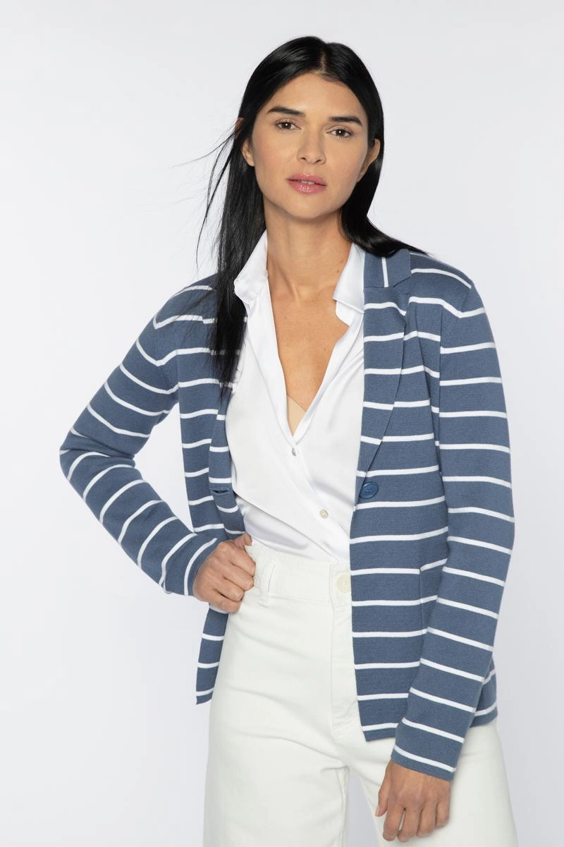 Cozy and Versatile Sporty Design Stripe Fitted Notch Collar Cardigan