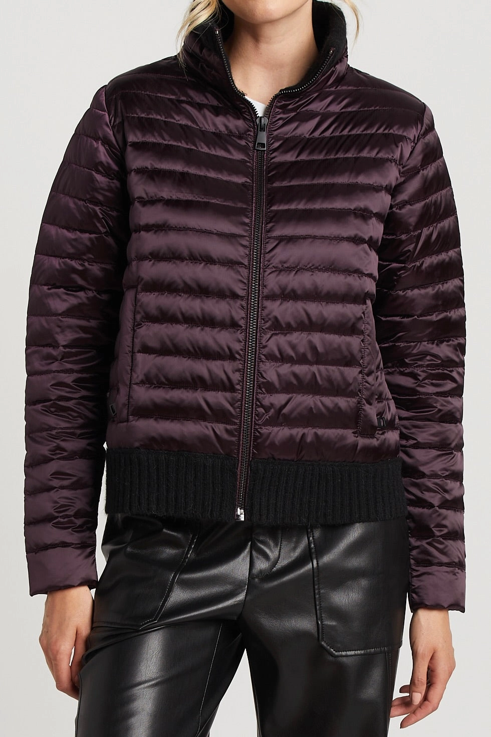 Lulu Lightweight Quilted Down Jacket With Knit Trim Details - Mulberry Double layer fabric