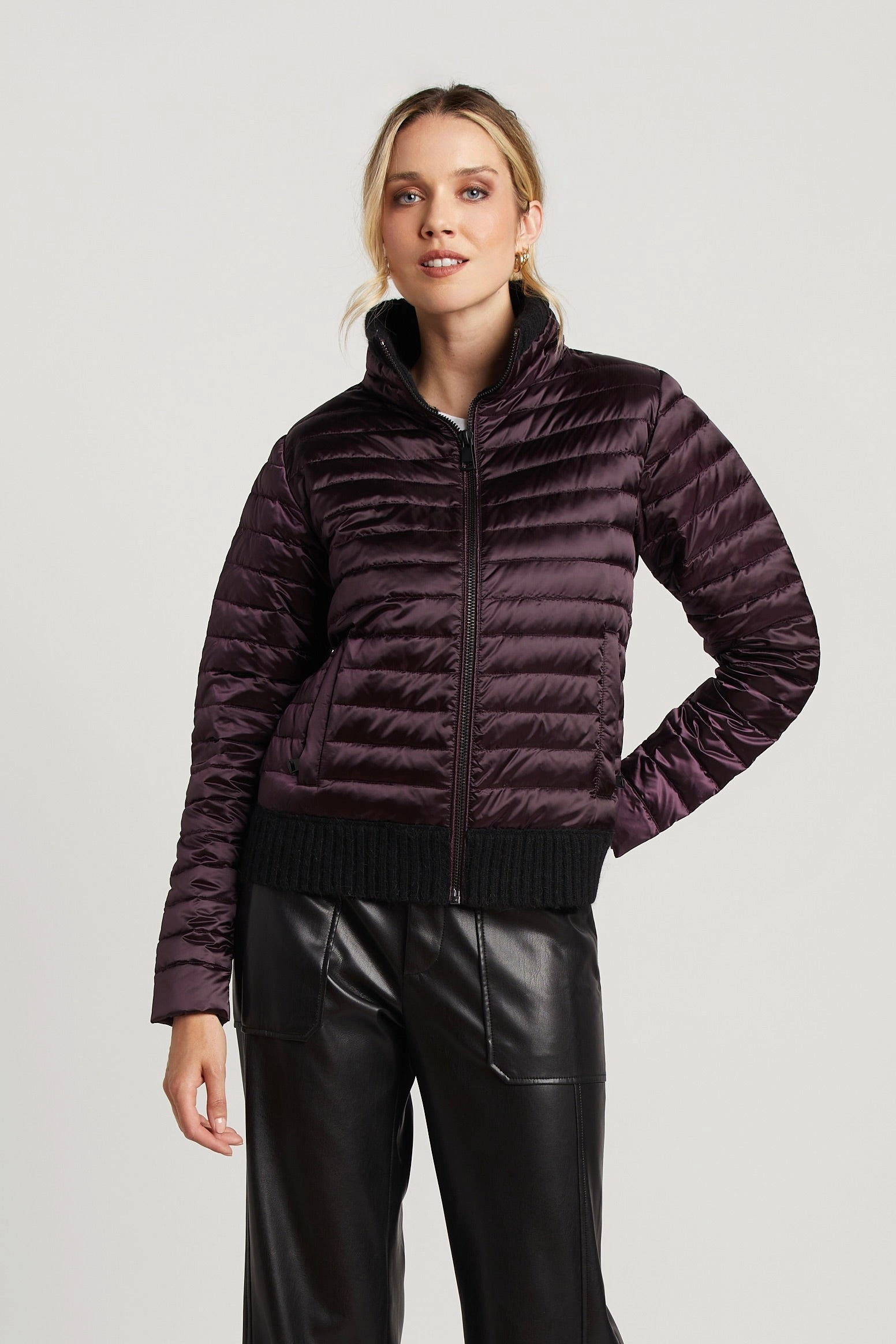 Lulu Lightweight Quilted Down Jacket With Knit Trim Details - Mulberry Very Cold