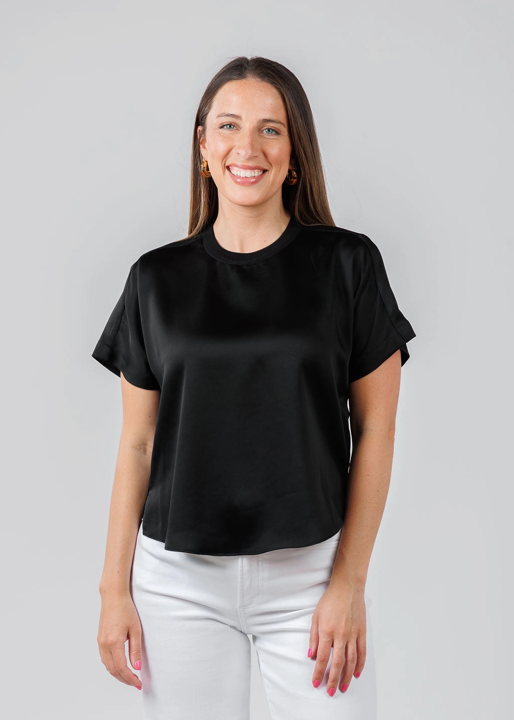 Addy Short Sleeve Knit Back T- Shirt - Black Graphic Art Smooth Seam Finish