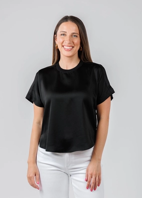 Addy Short Sleeve Knit Back T- Shirt - Black Graphic Art Smooth Seam Finish