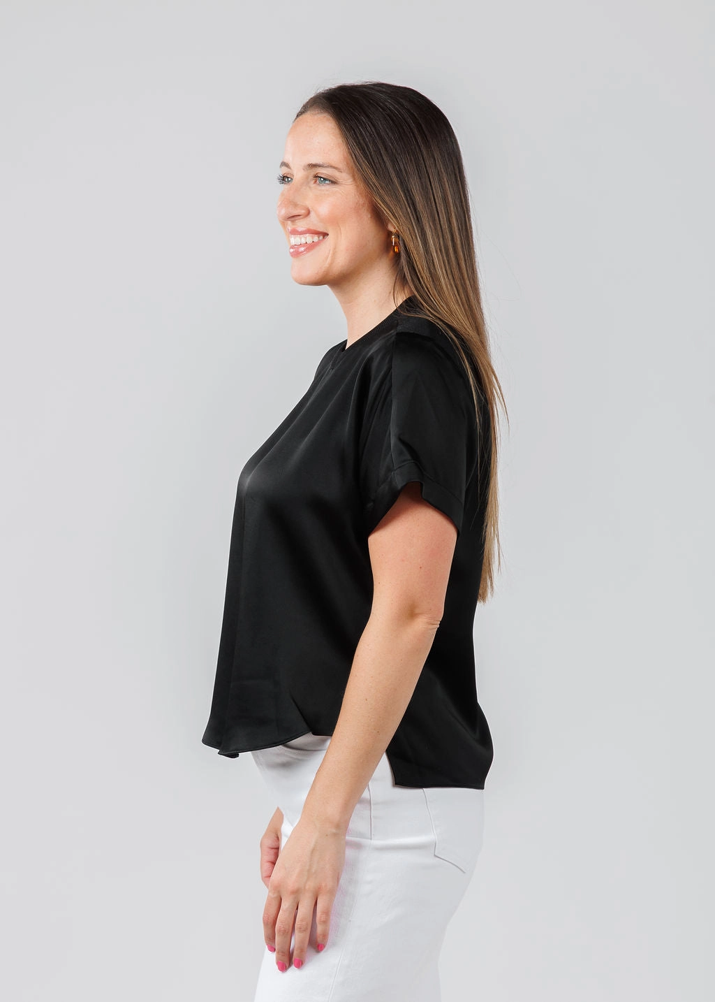 Addy Short Sleeve Knit Back T- Shirt - Black Casual Comfort Anti Odor Treatment