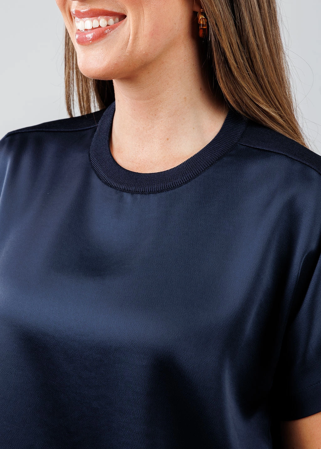 Addy Short Sleeve Knit Back T- Shirt - Midnight Distressed finish Thermoregulating Fabric