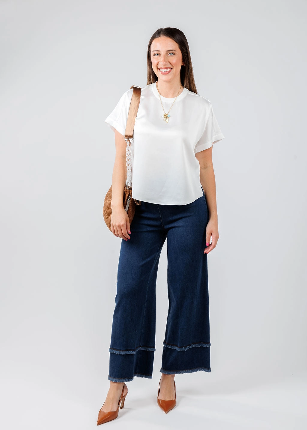 Beach Ready Non Restrictive Fit Addy Short Sleeve Knit Back T- Shirt - White