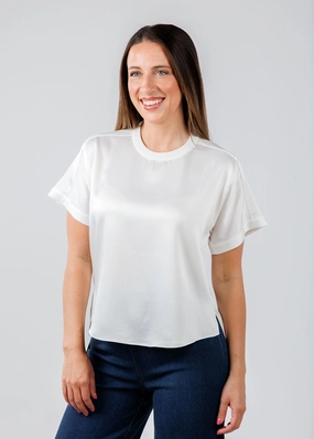 Addy Short Sleeve Knit Back T- Shirt - White Easy Care Anti Static Lining