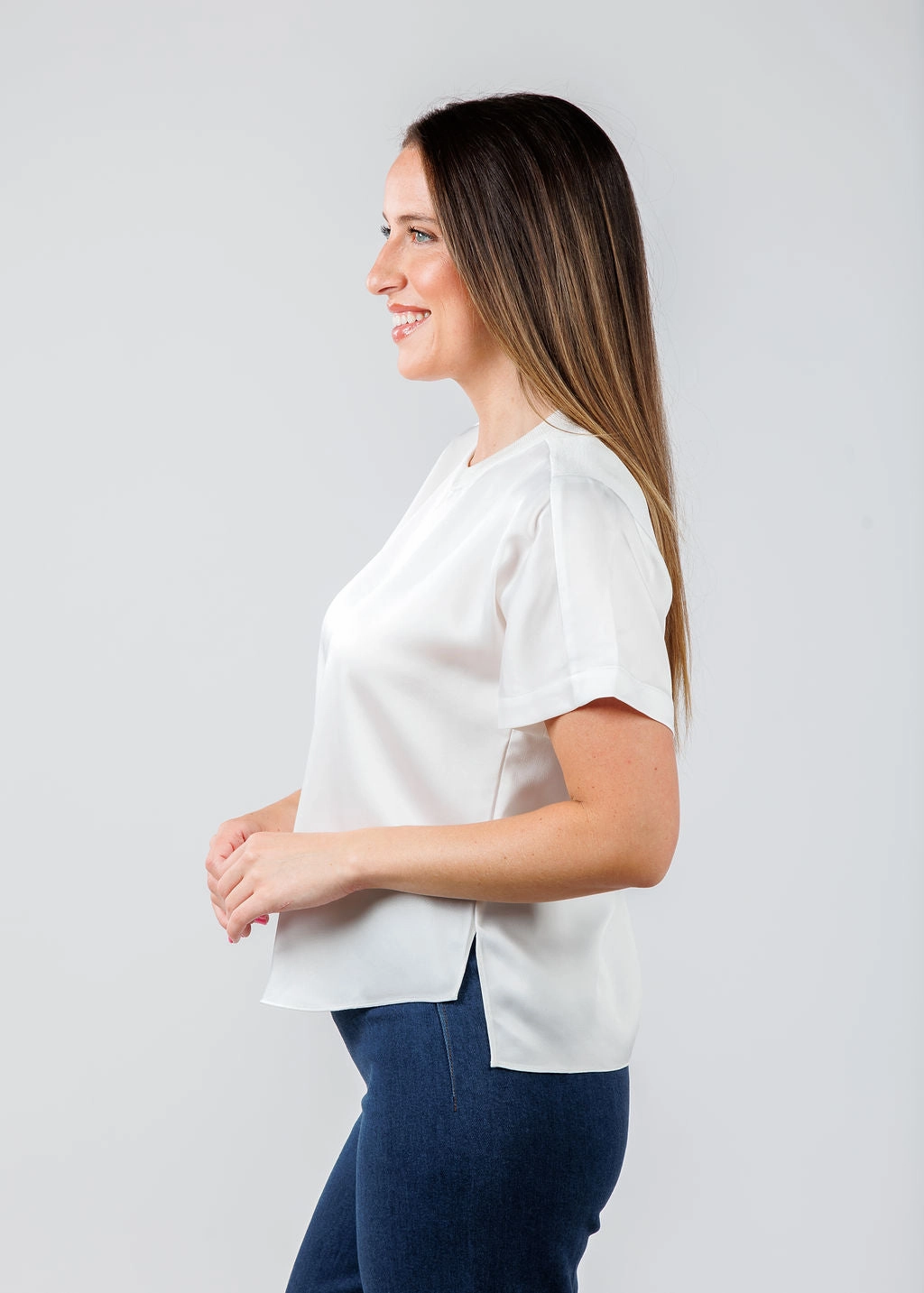 Addy Short Sleeve Knit Back T- Shirt - White Premium Fabric Everyday Essential