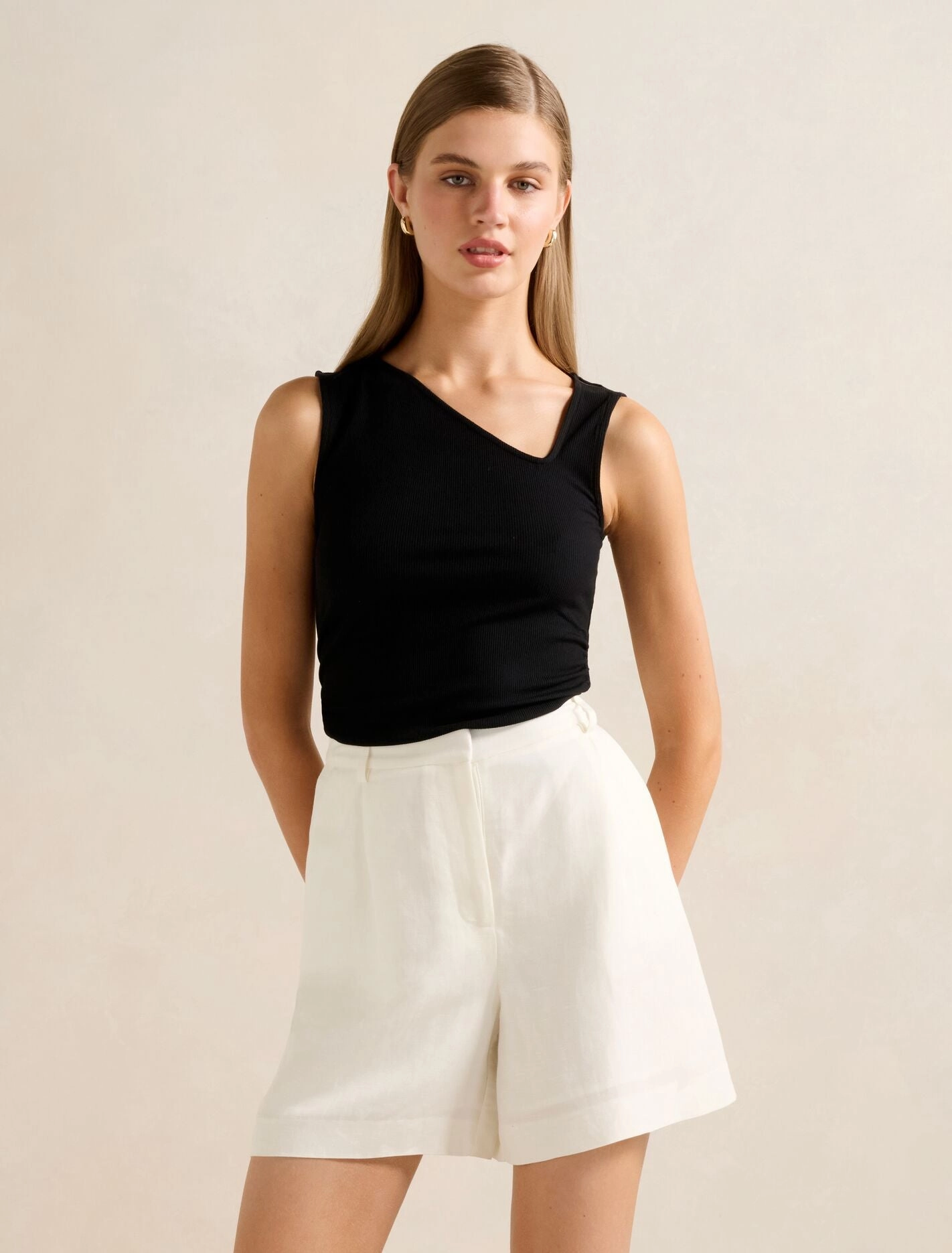 Fleur Asymm Neck Tank Top Four Way Stretch Fabric Biodegradable Fiber Composition