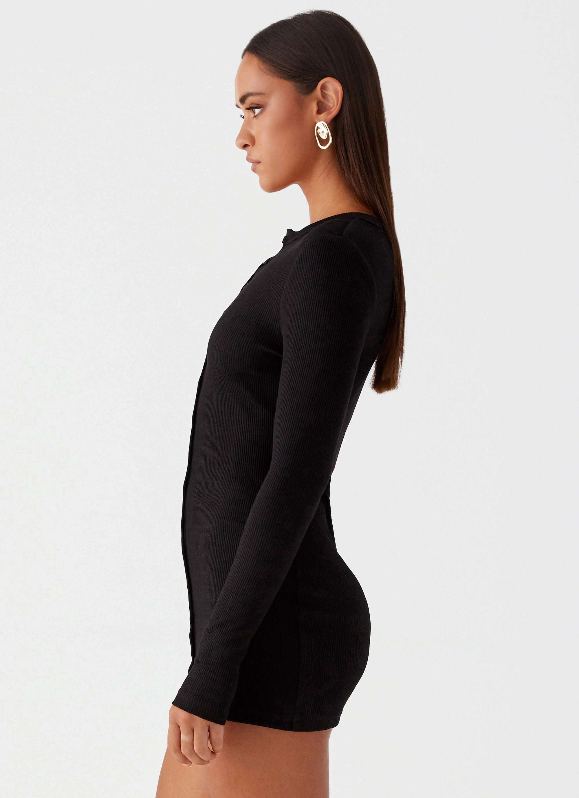 Feminine Energy Linen Vibe Ailee Long Sleeve Mini Dress - Black