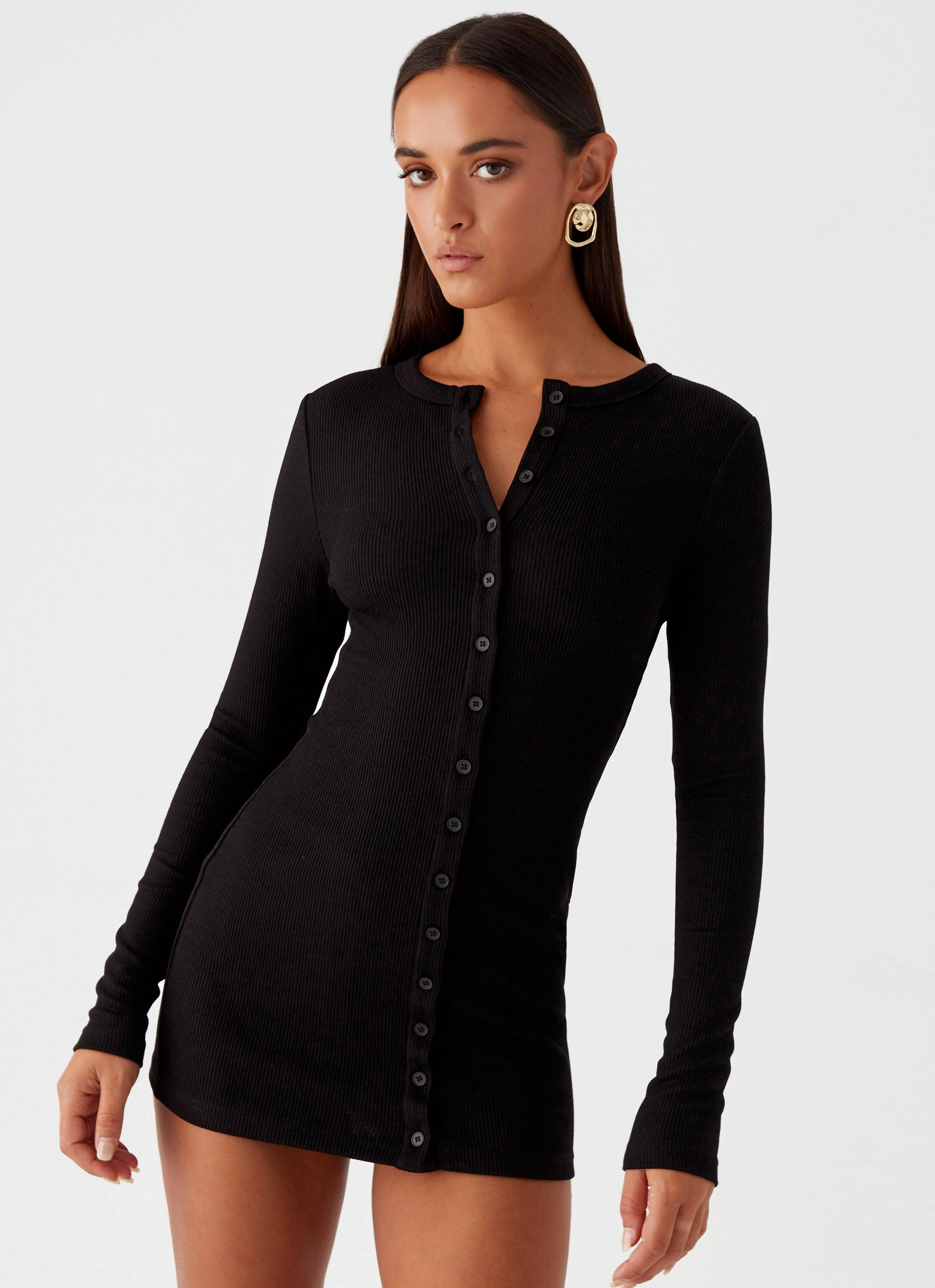 Ailee Long Sleeve Mini Dress - Black Tailored Mood