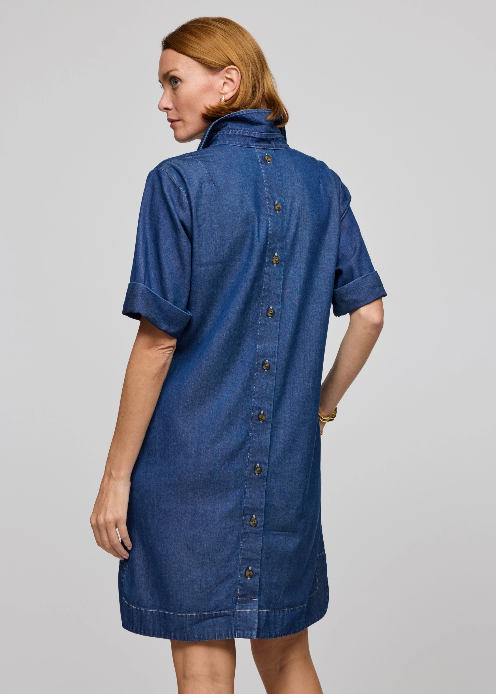 Fashion Mix Odor-Control Aileen Short Sleeve Denim Tencel Dress - Dark Wash