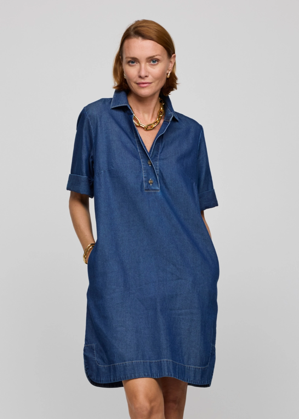 Eco-Lining Aileen Short Sleeve Denim Tencel Dress - Dark Wash