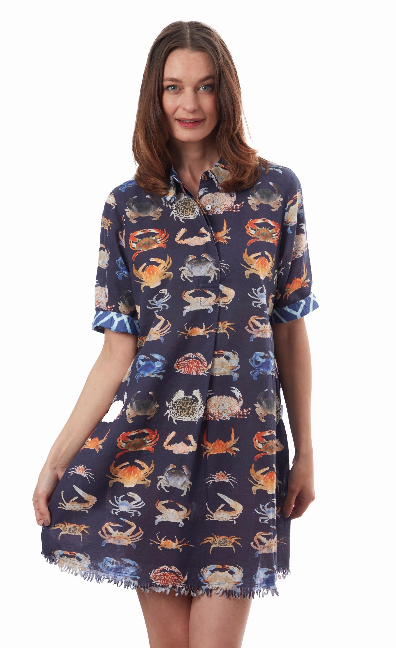 Elegant knee-length dress Chatham Dress - Navy Crab Print