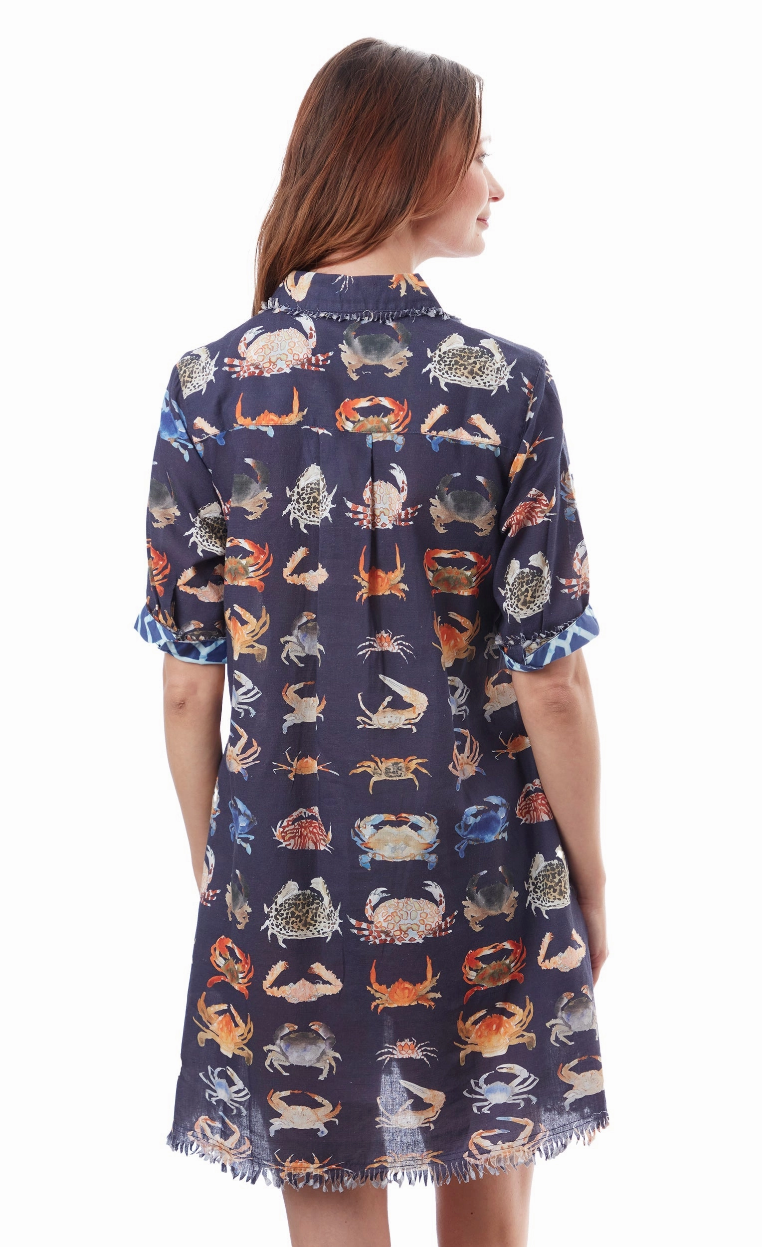 Relaxed Finish Chatham Dress - Navy Crab Print
