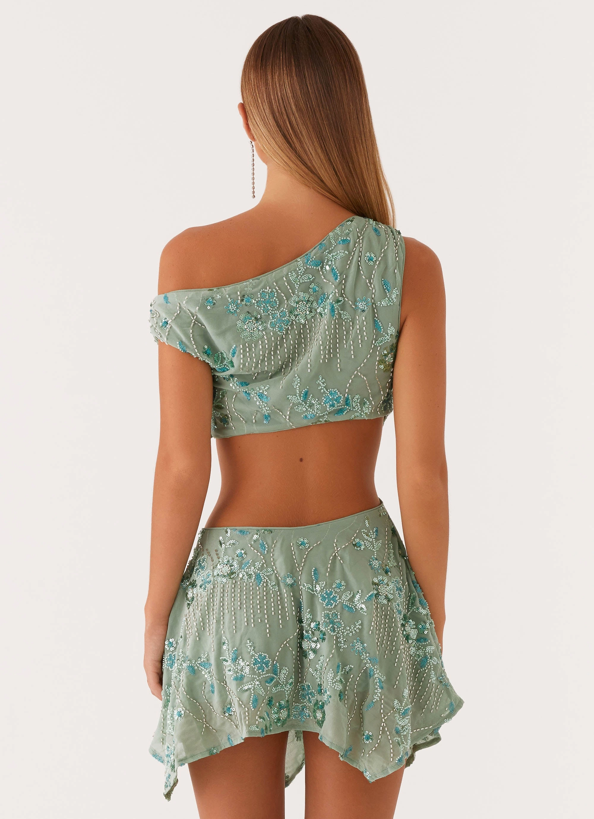 Fresh Fit Drape Wave Aletta Sequin Mini Dress - Mint