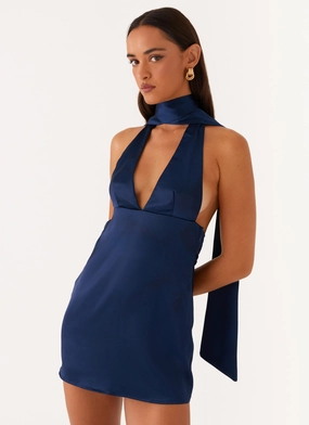 Date Ready Alicia Satin Halter Mini Dress - Navy