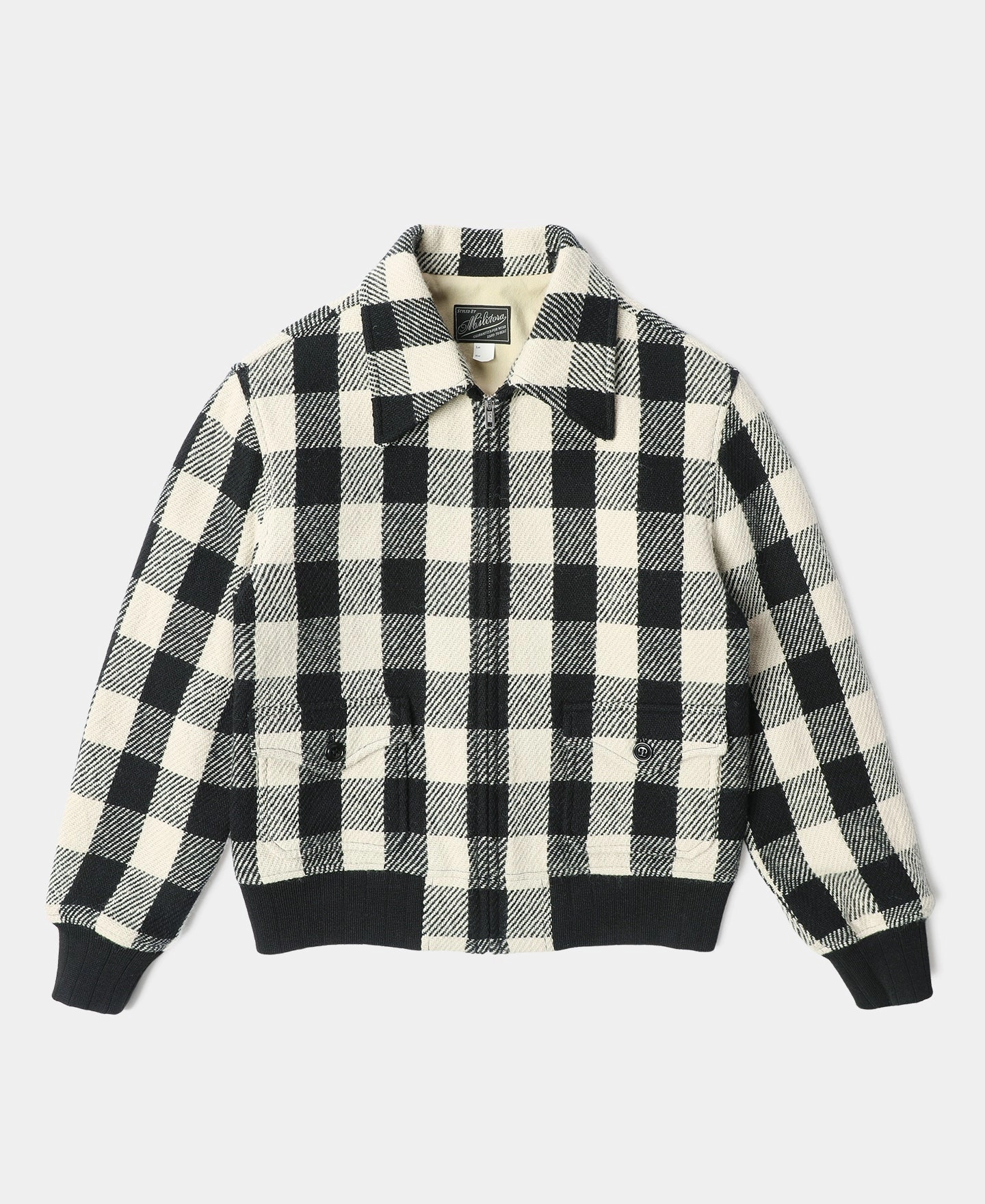 Lot 356 Buffalo Plaid Wool Ribbed Jacket - White/Black Snap Closure System