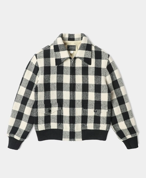 Compact Packability Vegan Safe Lot 356 Buffalo Plaid Wool Ribbed Jacket - White/Black