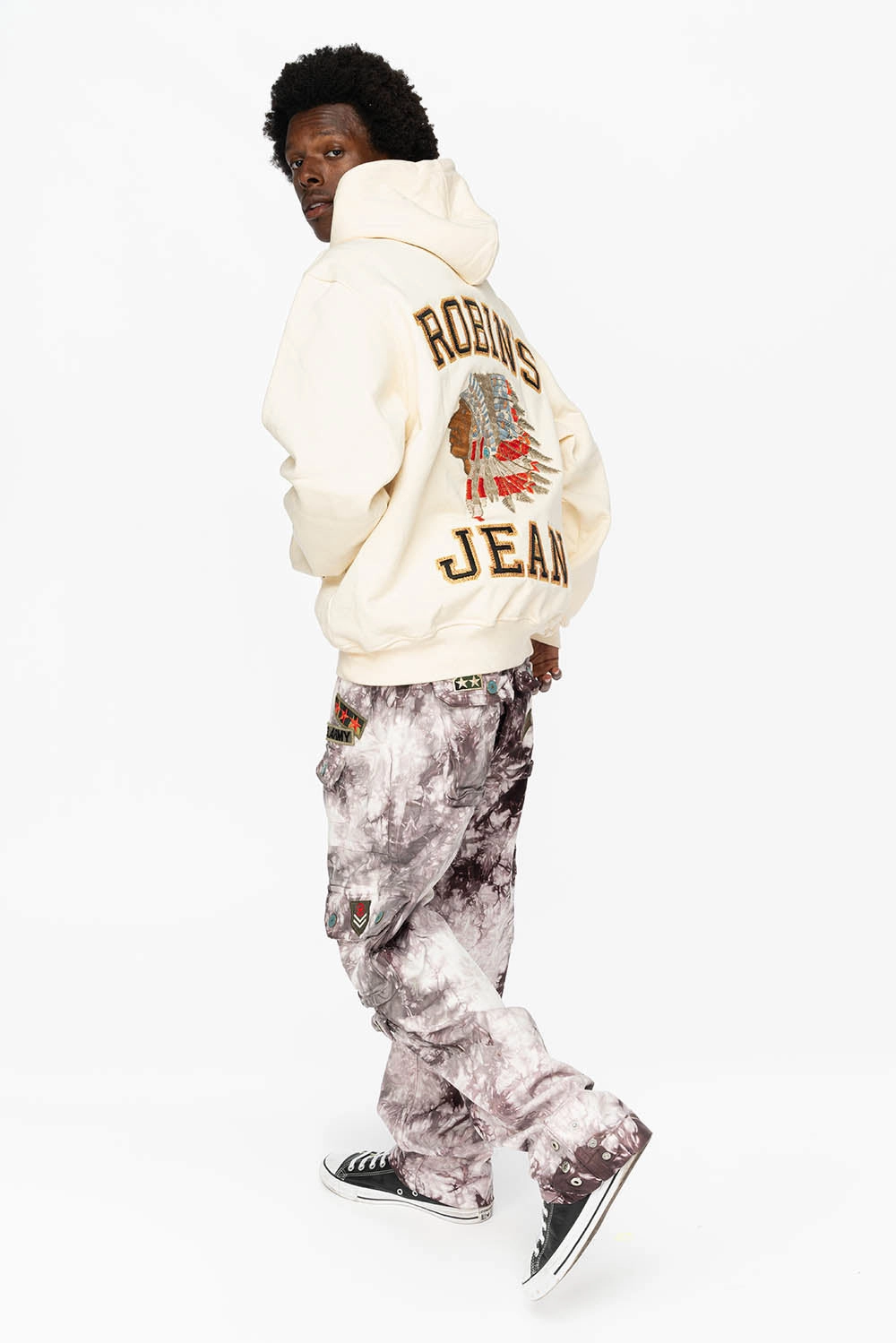 Essential Wear product weekend wear comfort ROBIN??S HEAVY WEIGHT  NATIVE AMERICAN CHIEF PULLOVER HOODIE IN CREAM