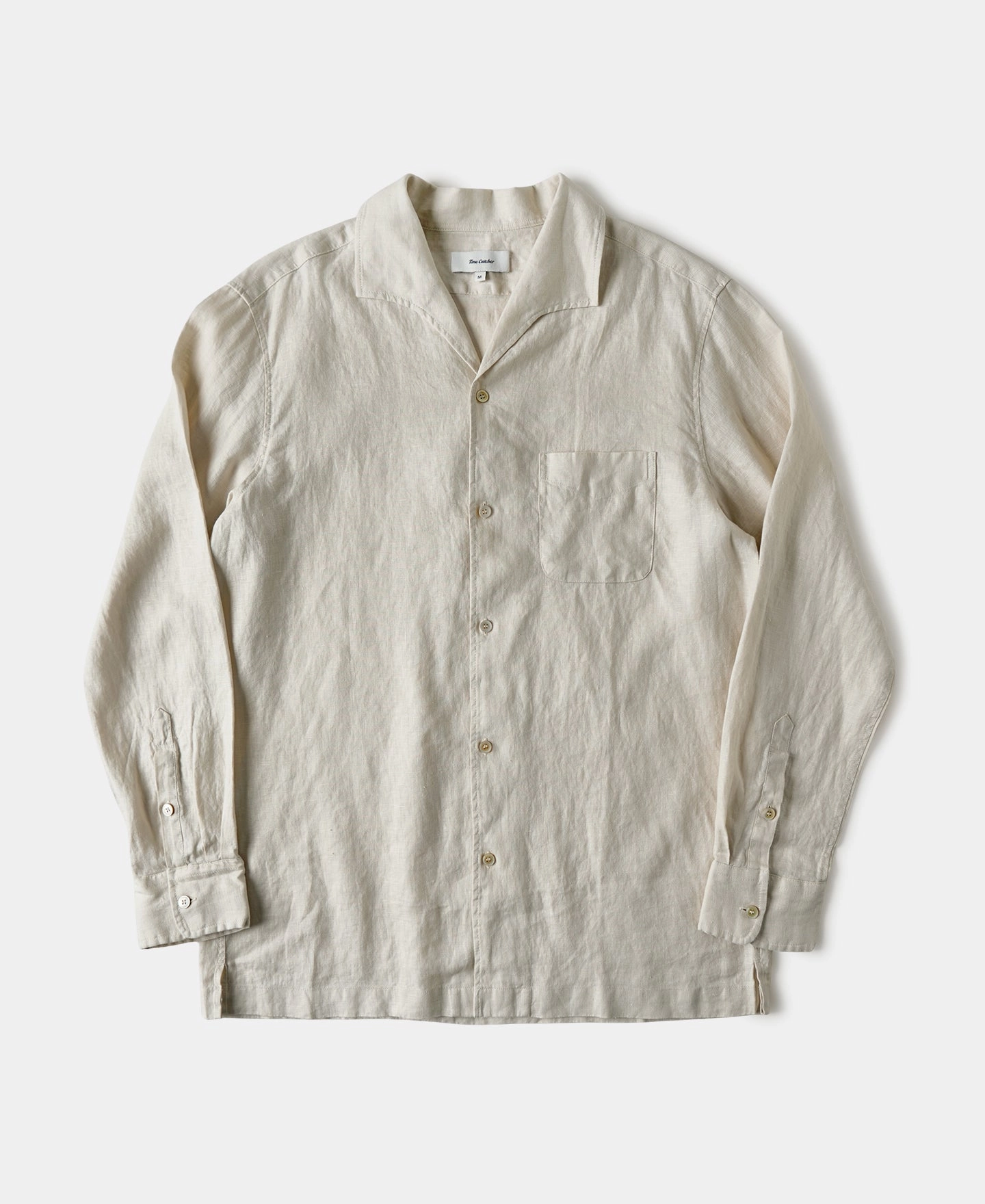 1950s Italian Collar Long-Sleeve Linen Shirt - Apricot Minimal Design