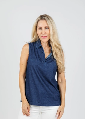 Jane Sleeveless Knit Denim Foundation Layer - Dark Wash Roomy Cut