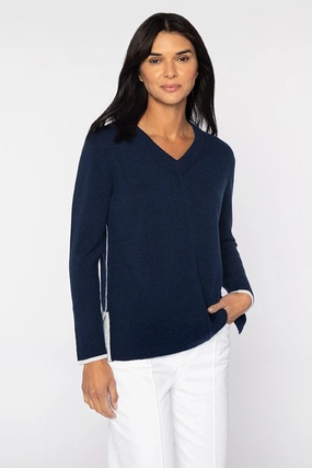 Chic Layering Relaxed Fit Easy Hi-Low Tipped Vee Sweater