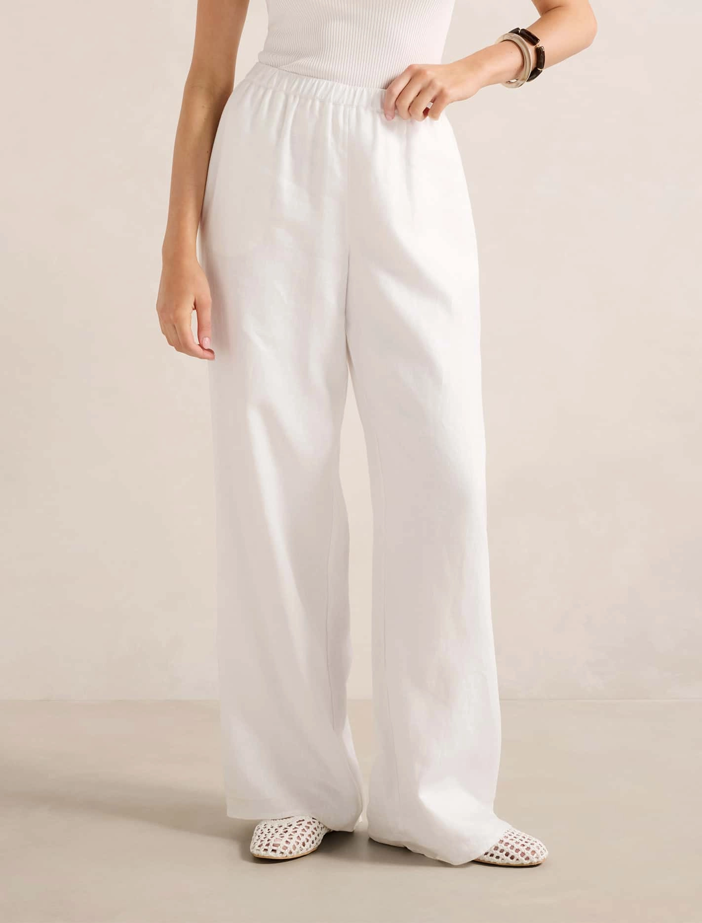 Ally Linen Elastic Wide Leg Pants Full Coverage