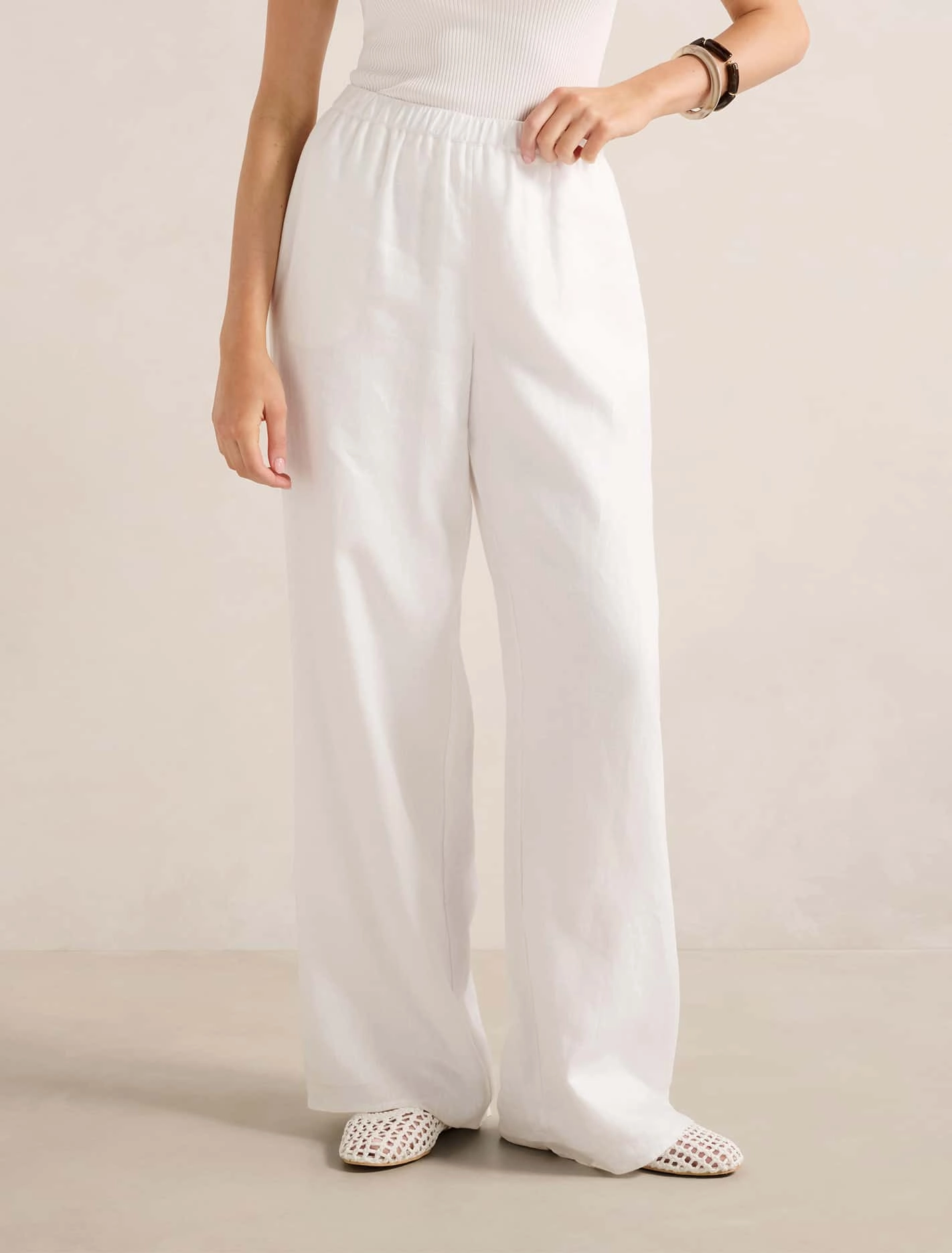 Smart Stretch Ally Linen Elastic Wide Leg Pants